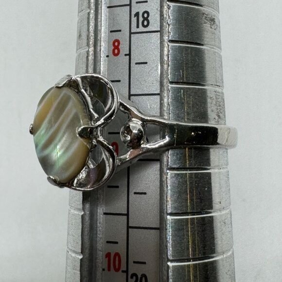 18K White Gold Plated Mother of Pearl Ring size 9 Antique Style - Picture 2 of 8